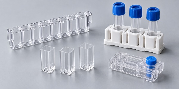 Clear cuvettes, sample tubes, and molded components for blood-testing equipment. Clear cuvettes, sample tubes, and molded components for blood-testing equipment.