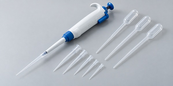 Laboratory micropipette with clear transfer pipettes and disposable tips. Laboratory micropipette with clear transfer pipettes and disposable tips.